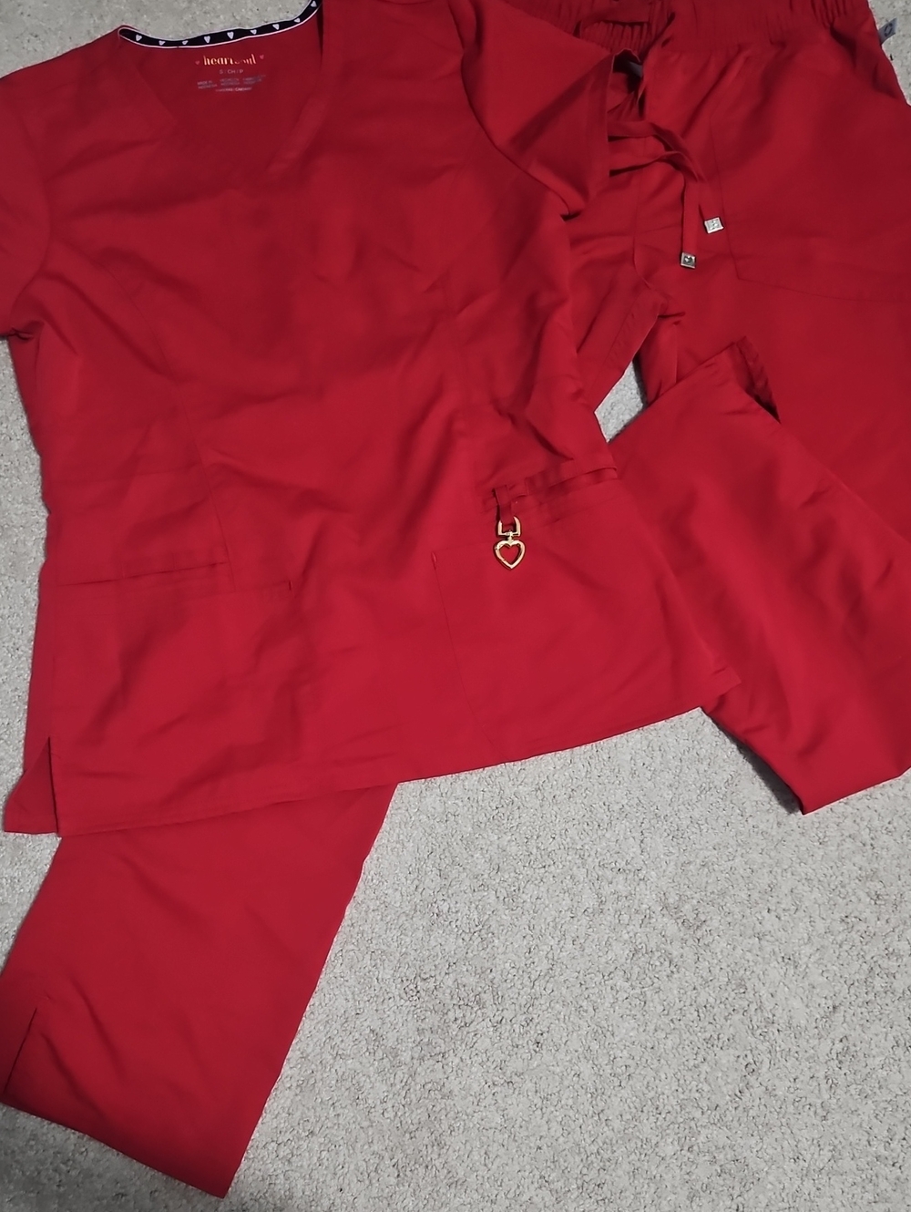 HeartSoul Red Women’s Scrub Top & Jogger Pants Set